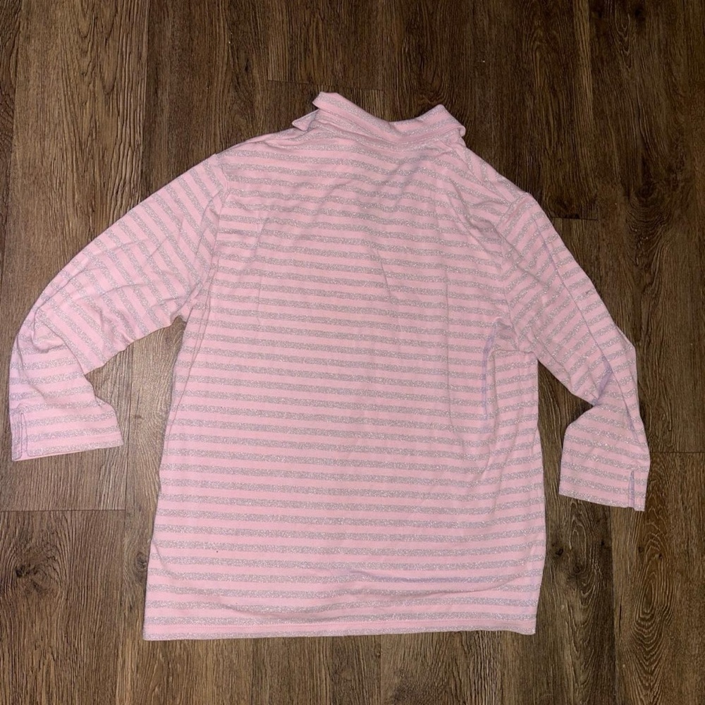 Pink and sparkly grey striped long sleeve polo shirt - Picture 3 of 7